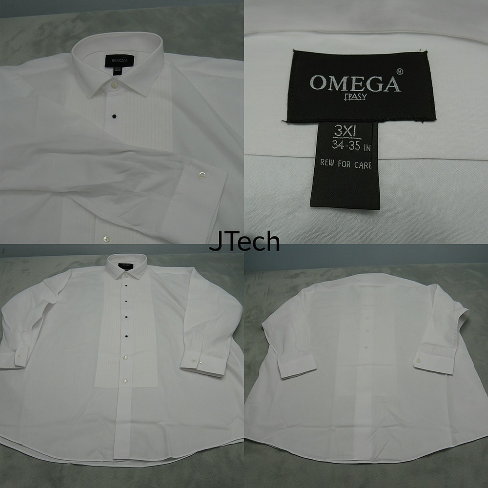 Omega Tuxedo Dress Shirt Men 3XL White Pleated Wing Collar Button LongSleeve NEW